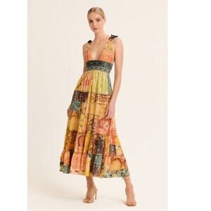 Anthropologie Rosalinda Patchwork Maxi Dress XS Yellow Boho NWT